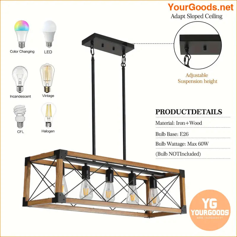 Retro Farmhouse Walnut Chandelier Bulb Free Design - YourGoods Online Shop