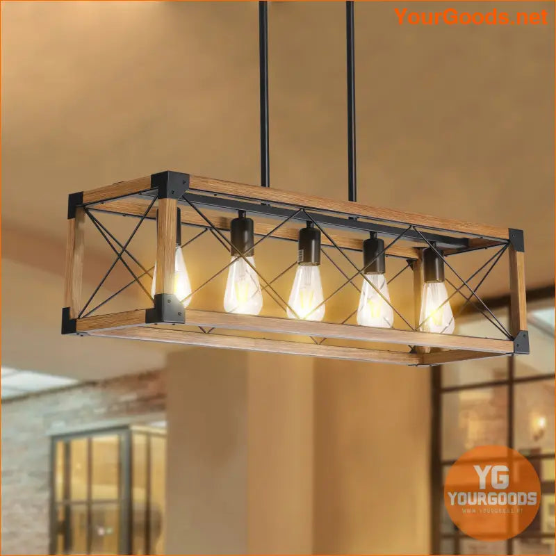 Retro Farmhouse Walnut Chandelier Bulb Free Design - YourGoods Online Shop