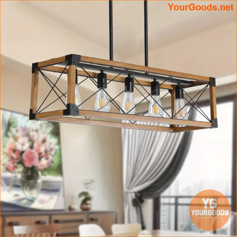 Retro Farmhouse Walnut Chandelier Bulb Free Design - YourGoods Online Shop