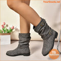 Retro Knight Womens Double Buckle MidCalf Boots - YourGoods Online Shop