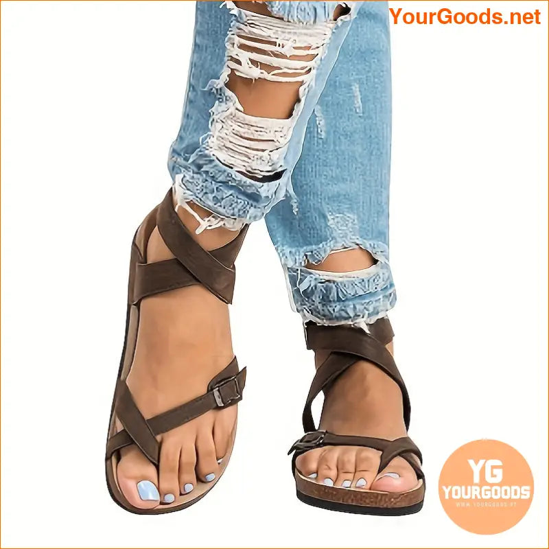 Retro Womens Flat Cork Toe Loop Sandals - YourGoods Online Shop