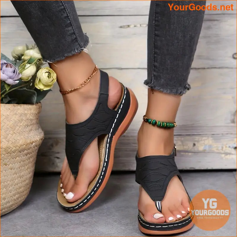 Retro Womens Wedge Sandals with Ankle Buckle Strap - YourGoods Online Shop