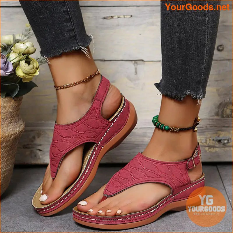 Retro Womens Wedge Sandals with Ankle Buckle Strap - YourGoods Online Shop