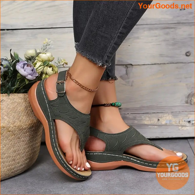 Retro Womens Wedge Sandals with Ankle Buckle Strap - YourGoods Online Shop