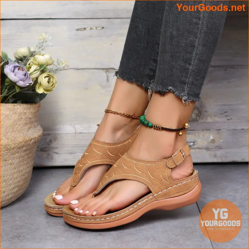 Retro Womens Wedge Sandals with Ankle Buckle Strap - YourGoods Online Shop