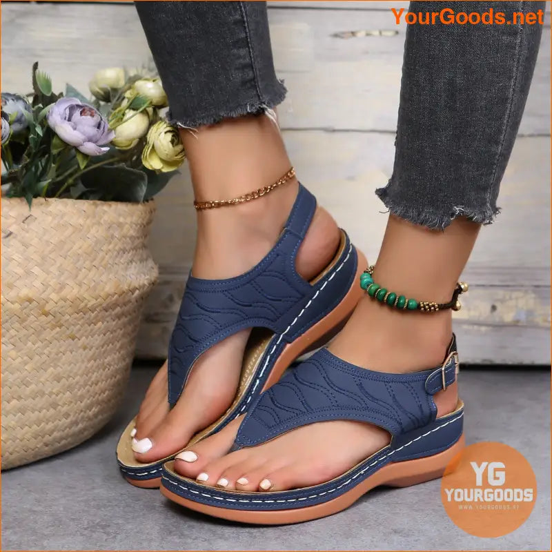 Retro Womens Wedge Sandals with Ankle Buckle Strap - YourGoods Online Shop