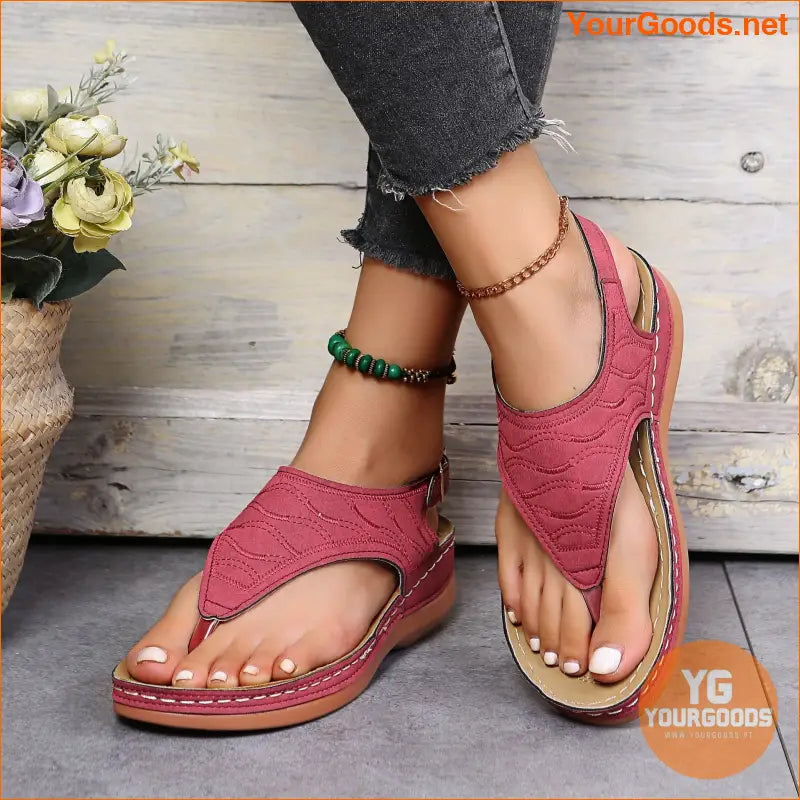 Retro Womens Wedge Sandals with Ankle Buckle Strap - YourGoods Online Shop