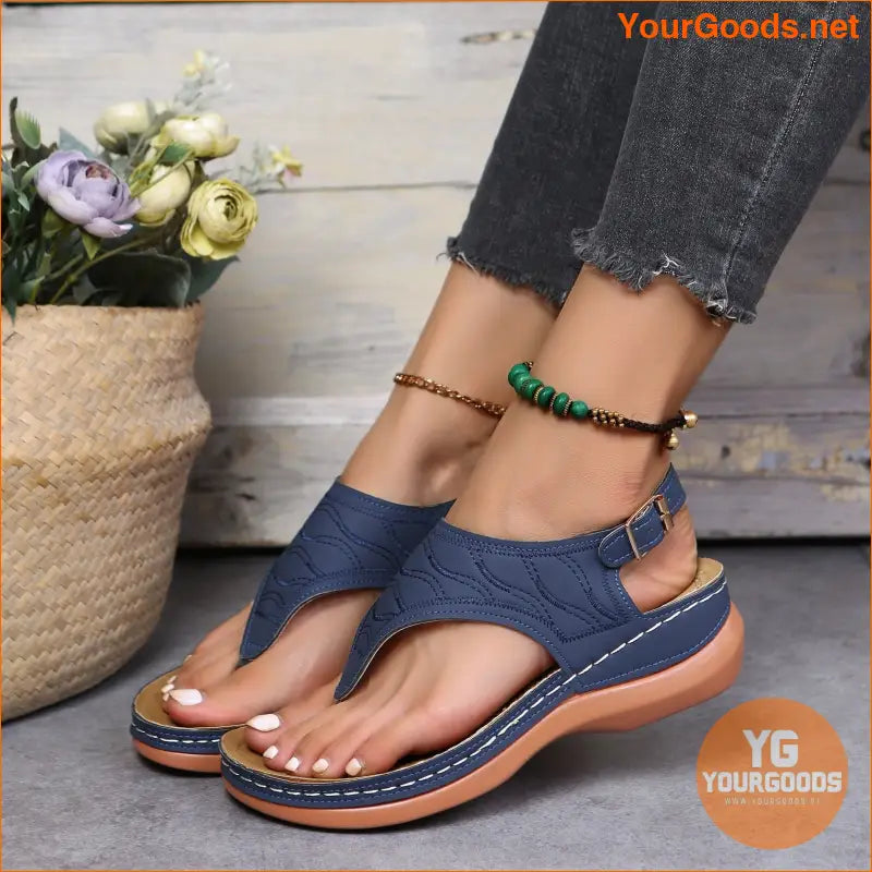 Retro Womens Wedge Sandals with Ankle Buckle Strap - YourGoods Online Shop