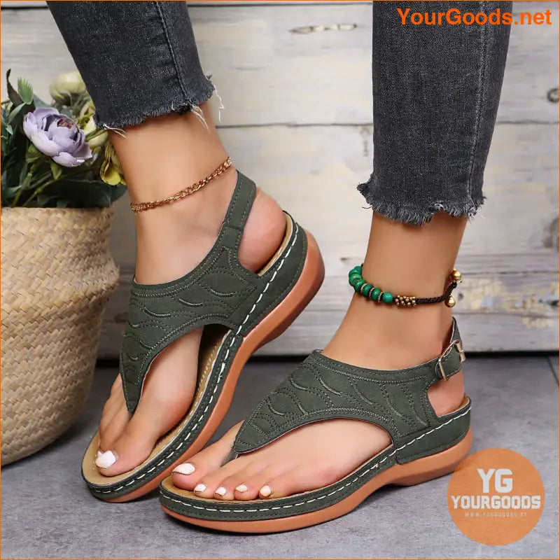 Retro Womens Wedge Sandals with Ankle Buckle Strap - YourGoods Online Shop