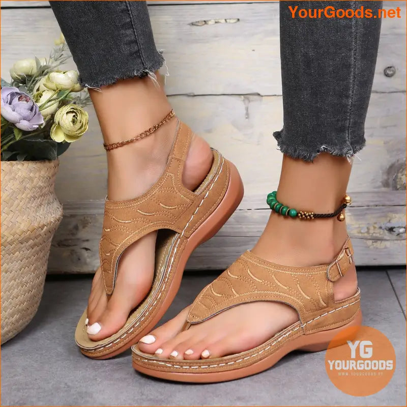 Retro Womens Wedge Sandals with Ankle Buckle Strap - YourGoods Online Shop