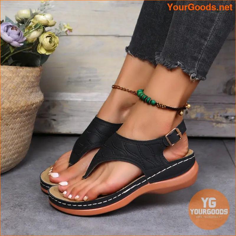 Retro Womens Wedge Sandals with Ankle Buckle Strap - YourGoods Online Shop