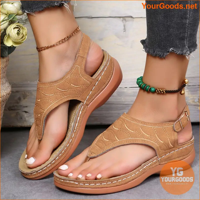 Retro Womens Wedge Sandals with Ankle Buckle Strap - YourGoods Online Shop