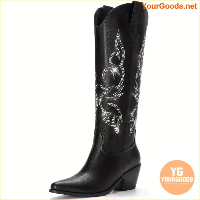 Rhinestone Wide Calf Womens Western Cowboy Boots - YourGoods Online Shop