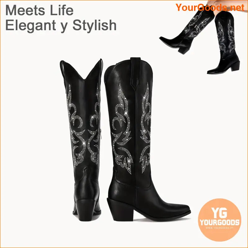 Rhinestone Wide Calf Womens Western Cowboy Boots - YourGoods Online Shop