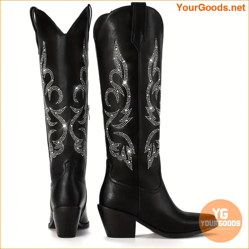 Rhinestone Wide Calf Womens Western Cowboy Boots - YourGoods Online Shop