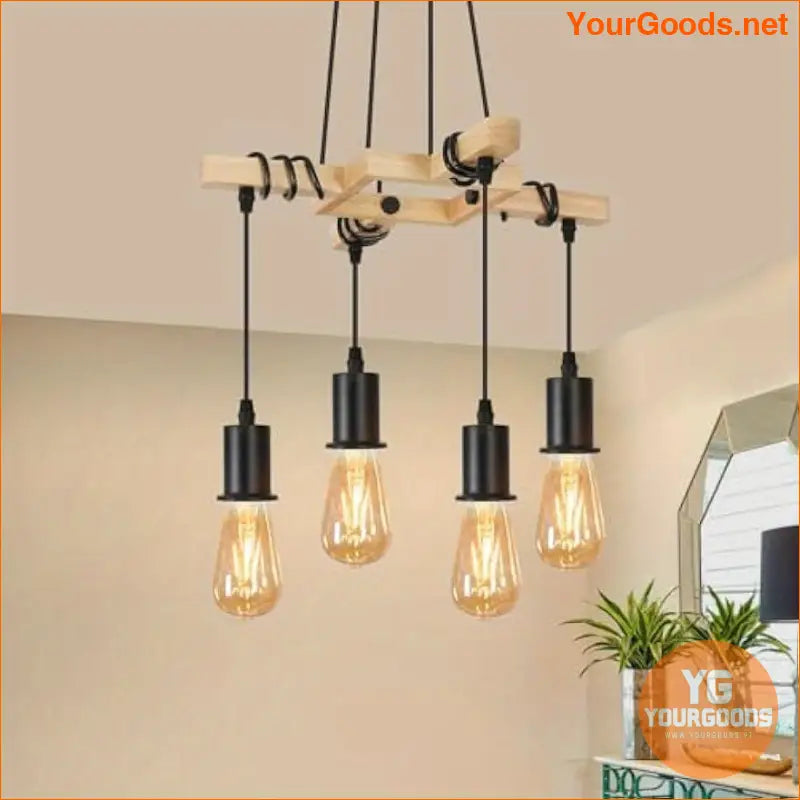 Rustic Wooden 4 Light Adjustable Farmhouse Chandelier - YourGoods Online Shop