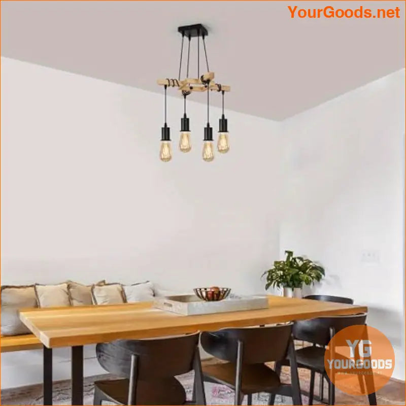 Rustic Wooden 4 Light Adjustable Farmhouse Chandelier - YourGoods Online Shop