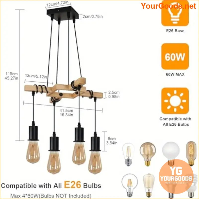 Rustic Wooden 4 Light Adjustable Farmhouse Chandelier - YourGoods Online Shop