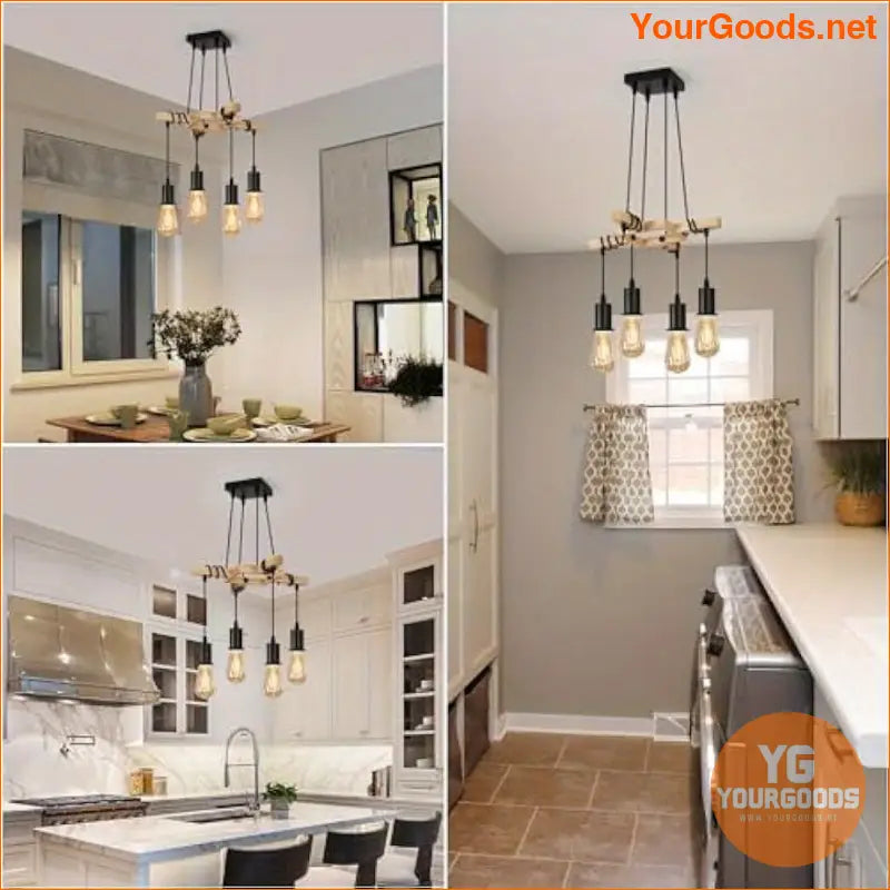 Rustic Wooden 4 Light Adjustable Farmhouse Chandelier - YourGoods Online Shop