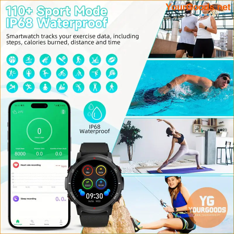 S52 Smart Mens Watch Wireless Calls Sleep Monitor IP68 110 Sports Modes - YourGoods Online Shop