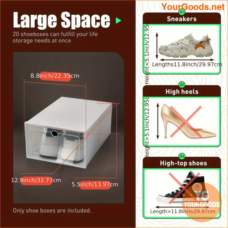 Set of 20 Foldable Clear Plastic Shoe Boxes - YourGoods Online Shop