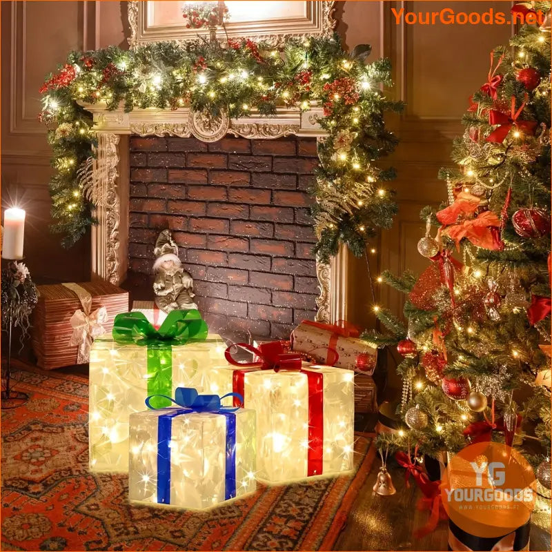 Set of 3 Lighted LED Christmas Gift Boxes - YourGoods Online Shop