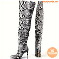 Sexy Snakeskin KneeHigh Boots with Exquisite Pleats - YourGoods Online Shop