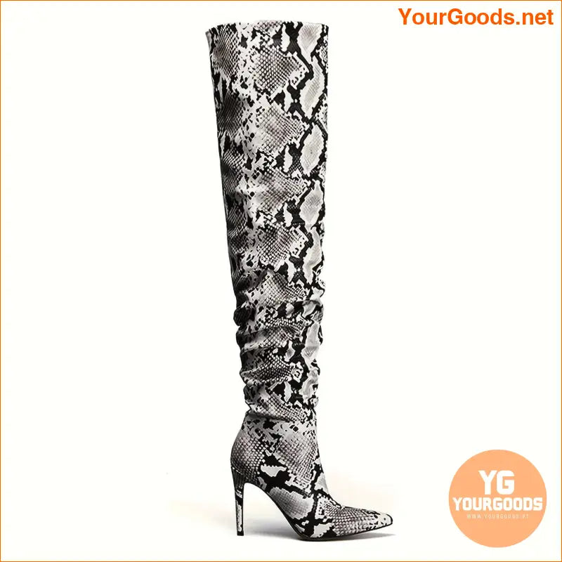 Sexy Snakeskin KneeHigh Boots with Exquisite Pleats - YourGoods Online Shop