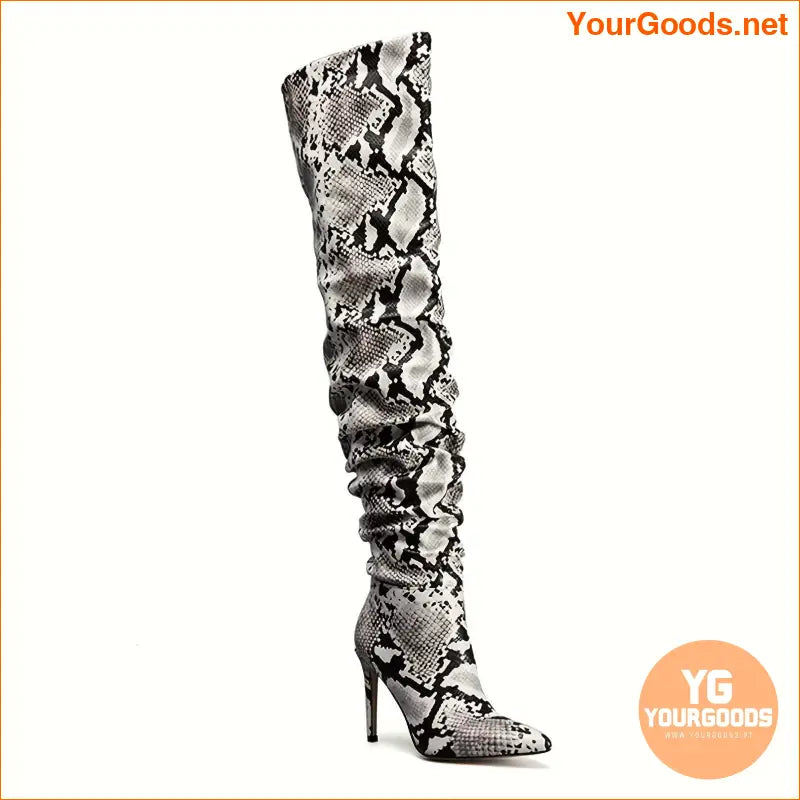 Sexy Snakeskin KneeHigh Boots with Exquisite Pleats - YourGoods Online Shop