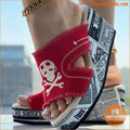 Skull Print Tassel Denim Wedge Sandals Halloween Special - YourGoods Online Shop