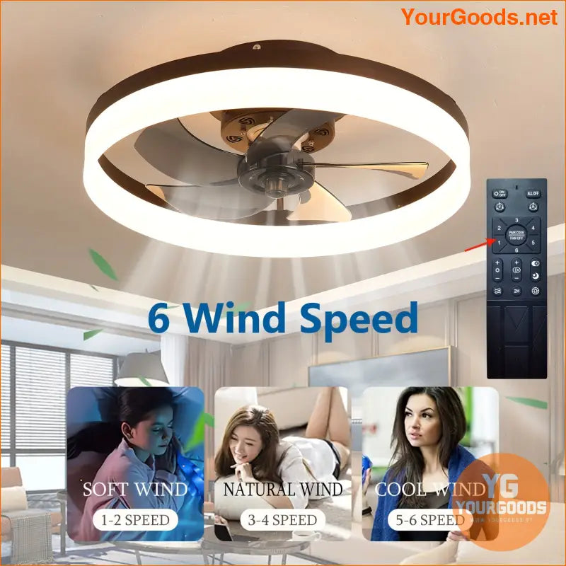 Sleek Flush Mount LED Ceiling Fan with 6 Speeds - YourGoods Online Shop