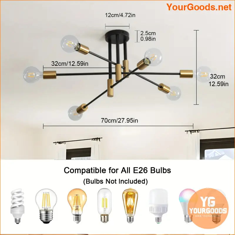 Sleek Modern Black Gold 6 Light LED Chandelier - YourGoods Online Shop