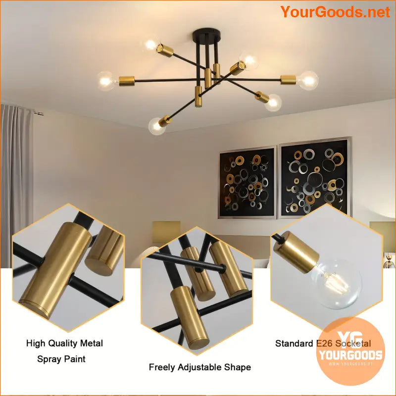 Sleek Modern Black Gold 6 Light LED Chandelier - YourGoods Online Shop