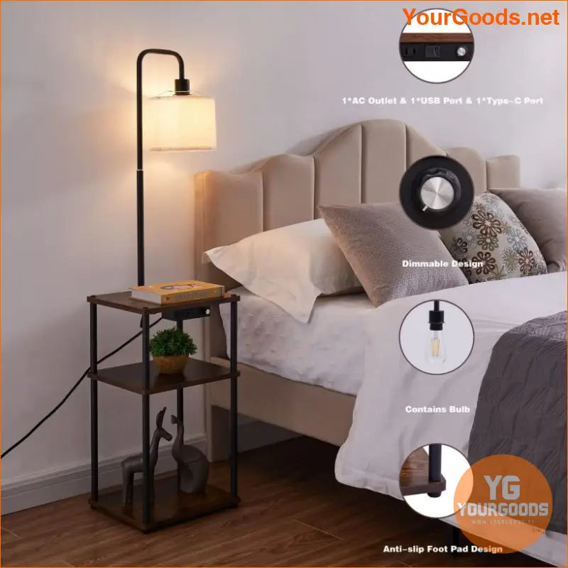 Sleek Wooden Table Lamp with USB and Storage - YourGoods Online Shop