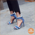 Slim High Heels Blue Denim Strap Sandals - YourGoods Online Shop