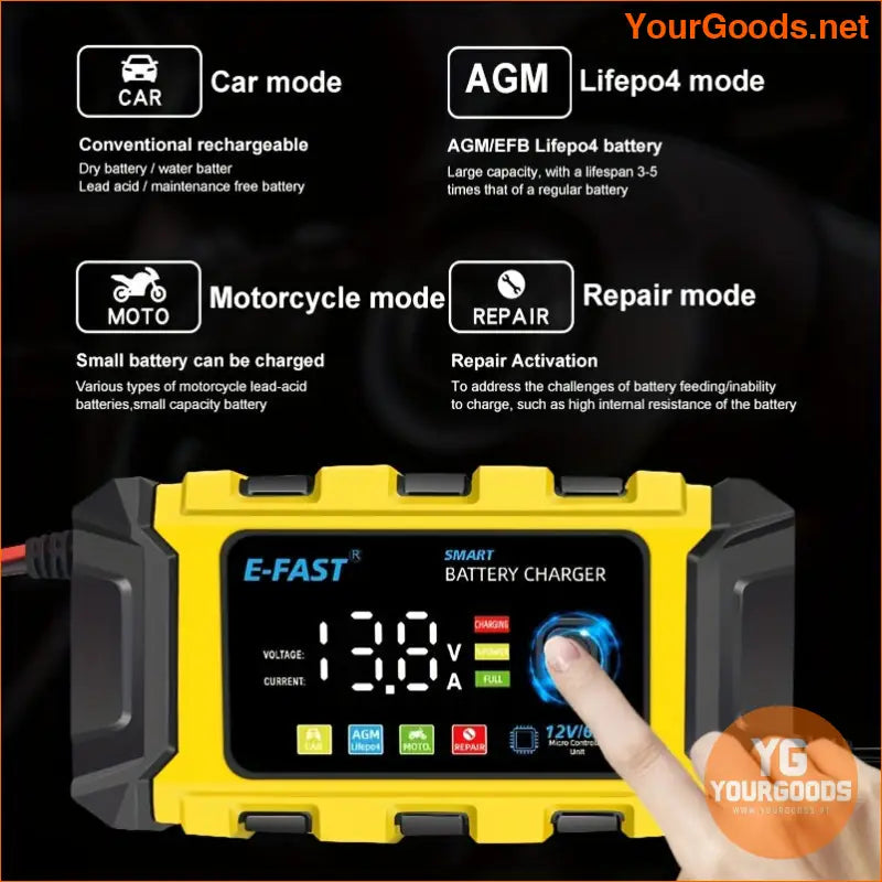 Smart Car Motorcycle Battery Charger with Display - YourGoods Online Shop