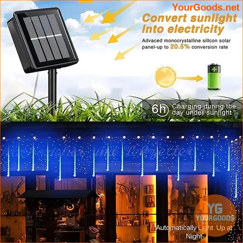 Solar Meteor Shower Lights 8 Tubes 144 LED Blue - YourGoods Online Shop