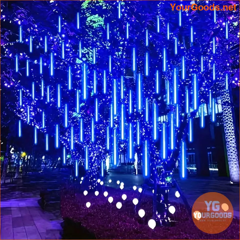 Solar Meteor Shower Lights 8 Tubes 144 LED Blue - YourGoods Online Shop