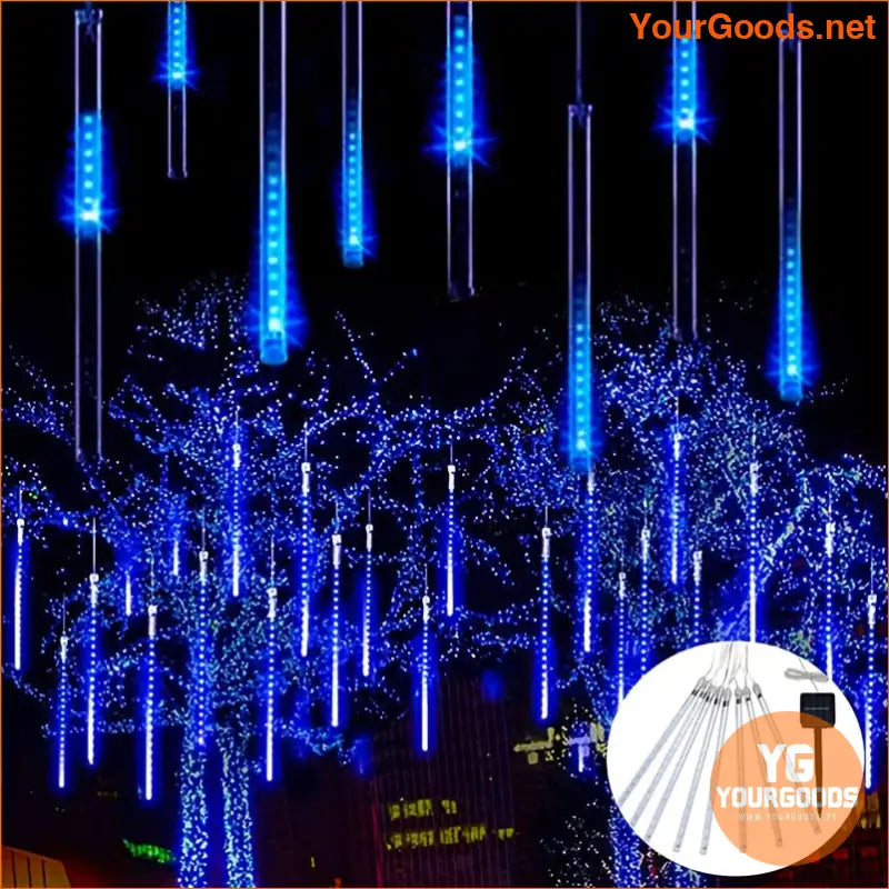 Solar Meteor Shower Lights 8 Tubes 144 LED Blue - YourGoods Online Shop