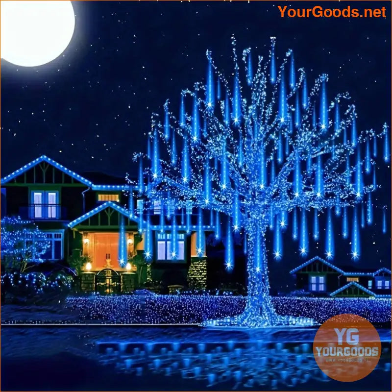 Solar Meteor Shower Lights 8 Tubes 144 LED Blue - YourGoods Online Shop