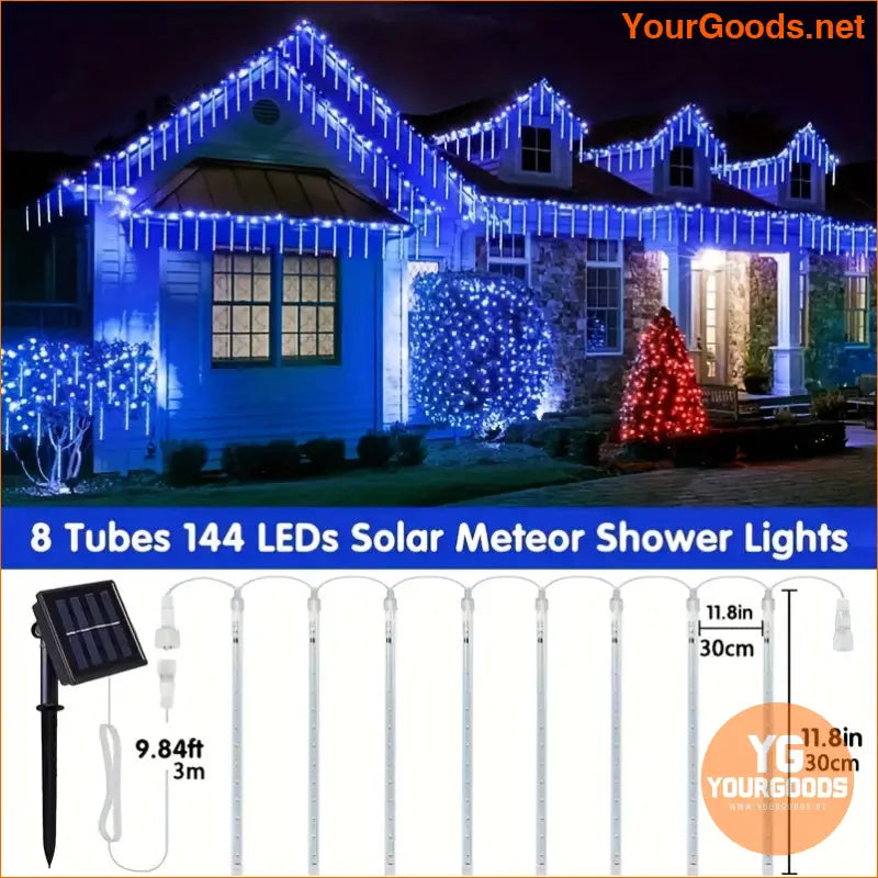 Solar Meteor Shower Lights 8 Tubes 144 LED Blue - YourGoods Online Shop