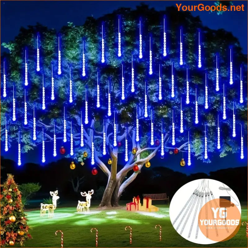 Solar Meteor Shower Lights 8 Tubes 144 LED Blue - YourGoods Online Shop