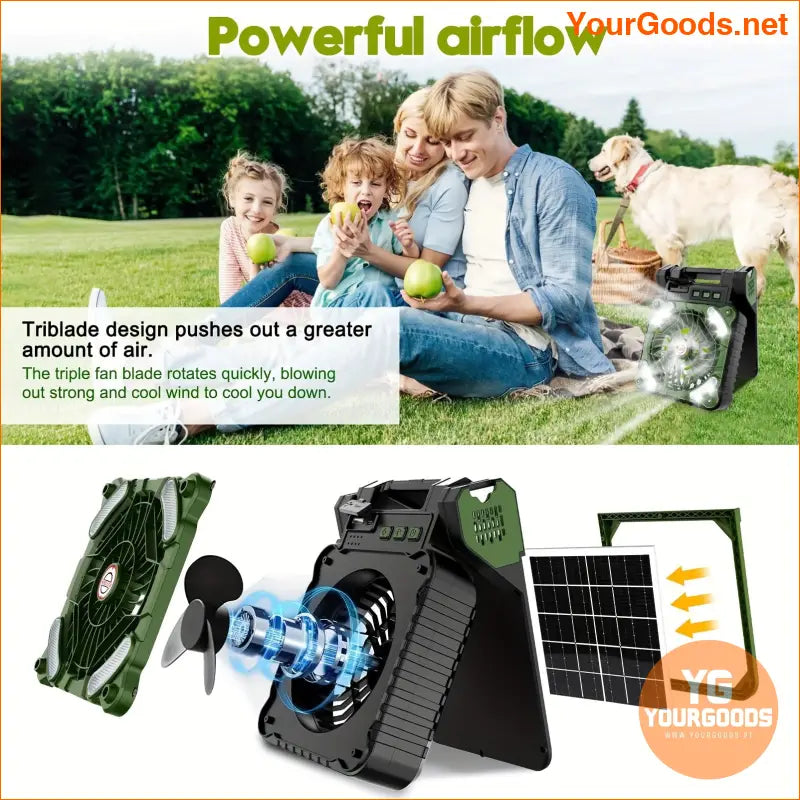 SolarPowered 10000mAh Portable Camping Fan with LED Lantern - YourGoods Online Shop