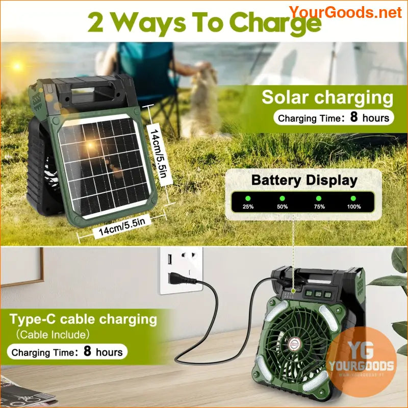 SolarPowered 10000mAh Portable Camping Fan with LED Lantern - YourGoods Online Shop