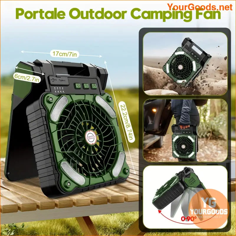 SolarPowered 10000mAh Portable Camping Fan with LED Lantern - YourGoods Online Shop