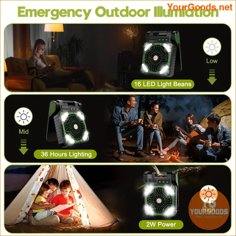 SolarPowered 10000mAh Portable Camping Fan with LED Lantern - YourGoods Online Shop