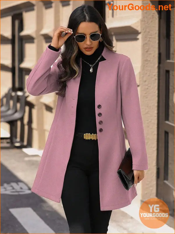 Solid Color Long Sleeve Stand Collar Elegant Woolen Coat - YourGoods Online Shop