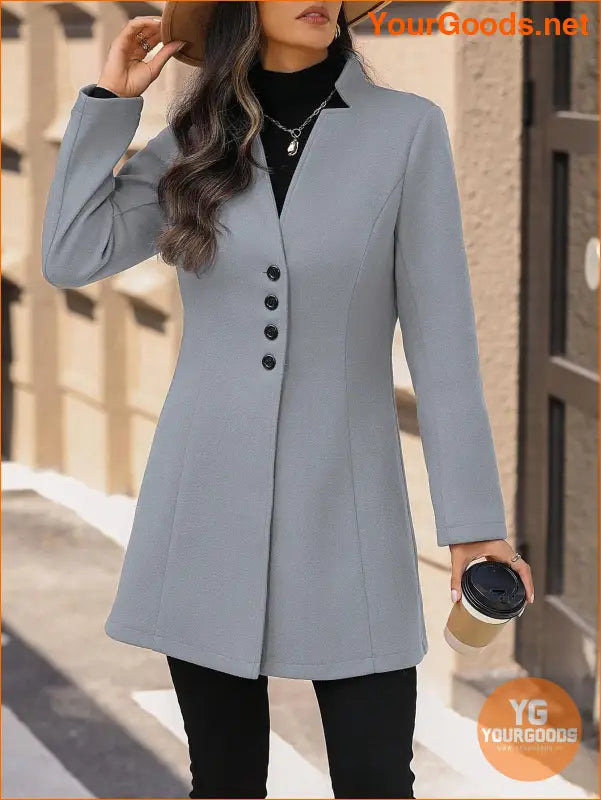 Solid Color Long Sleeve Stand Collar Elegant Woolen Coat - YourGoods Online Shop