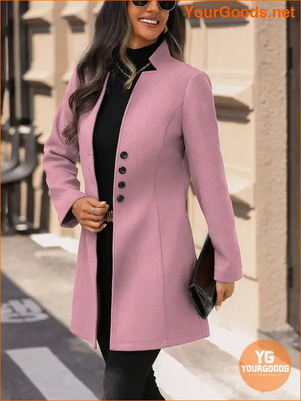 Solid Color Long Sleeve Stand Collar Elegant Woolen Coat - YourGoods Online Shop