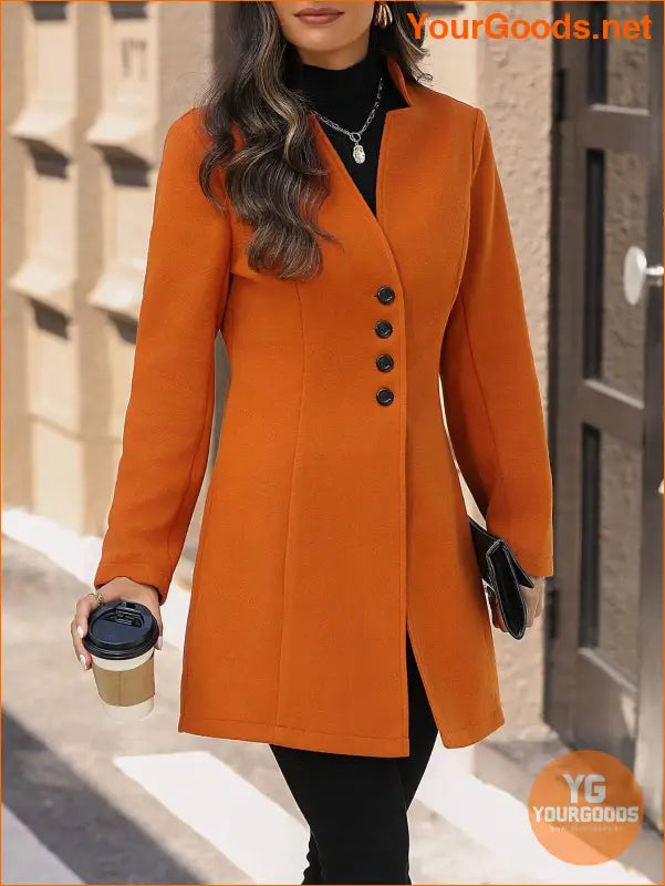 Solid Color Long Sleeve Stand Collar Elegant Woolen Coat - YourGoods Online Shop